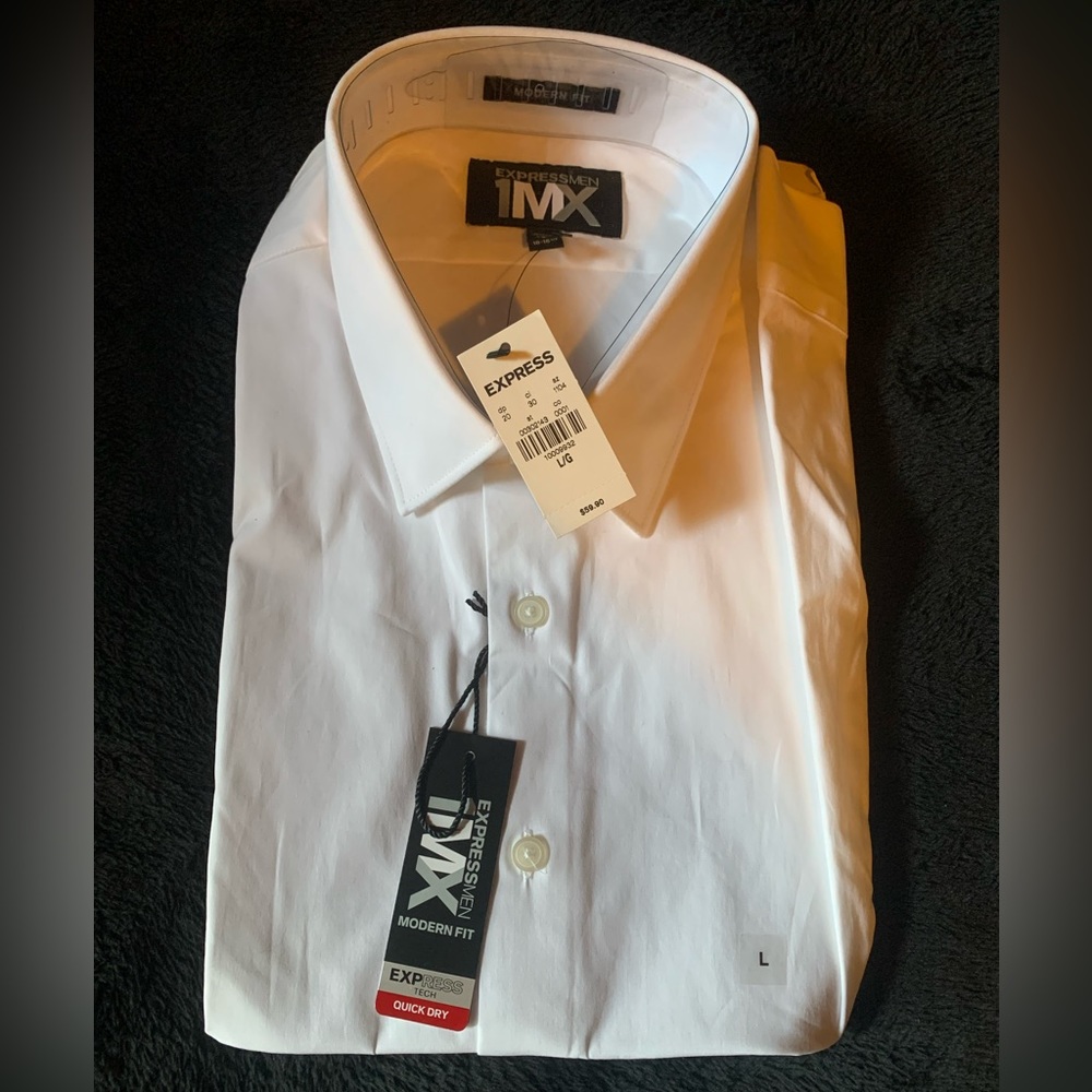 Express 1MX White Button Down 16-16.5